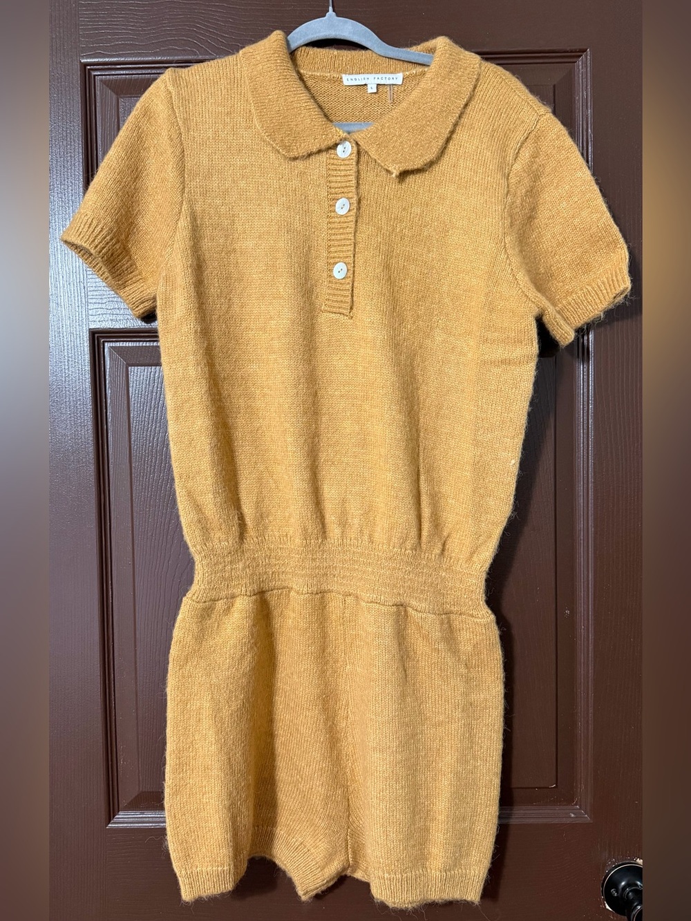 English Factory Short-Sleeve Knit romper in Mustard